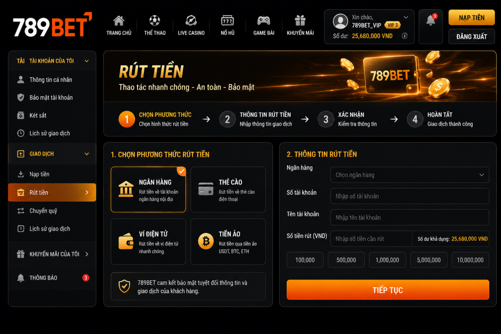 Giao diện rút tiền 789BET